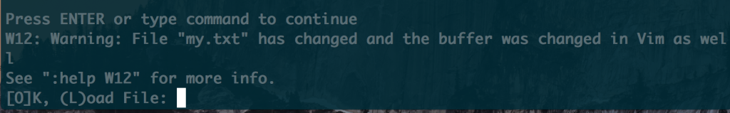 W12: Warning: File "my.txt" has changed and the buffer was changed in Vim as wel l
