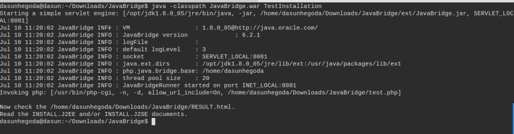 PHP/Java BridgeTest Installation