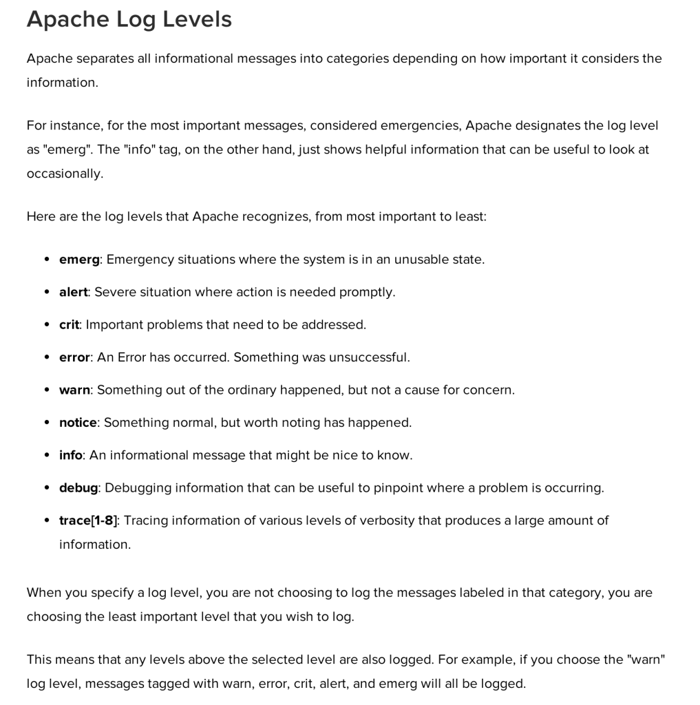 Apache Log Levels