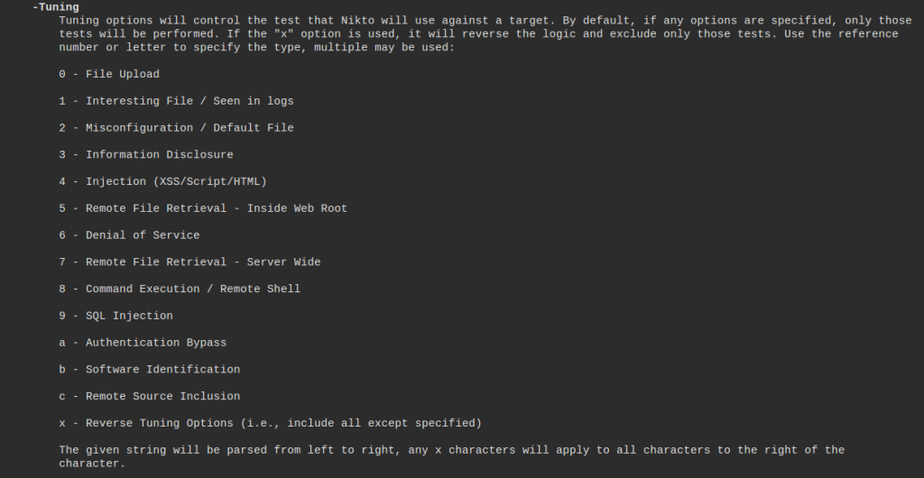 Nikto - Test Types